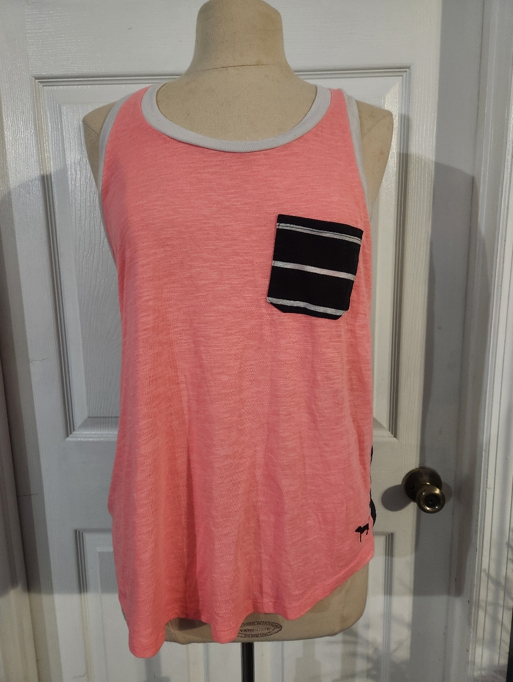 PINK Victoria's Secret Coral Tank with Black Striped Pocket & Striped Razorback